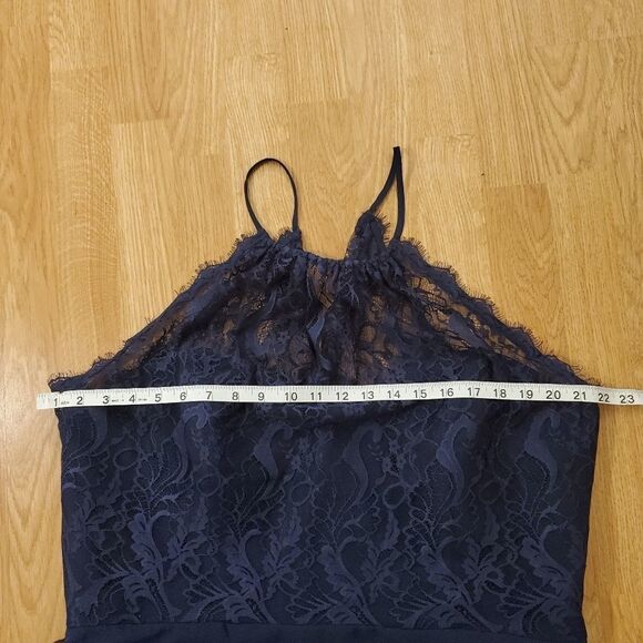 Haley Paige Lace Halter Overlay Chiffon Gown - Picture 9 of 14